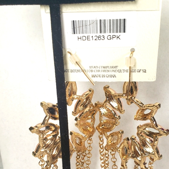 Mia Collection Earrings Peach/Pink Crystal Gold Tone Dangle New On Card - Picture 5 of 6